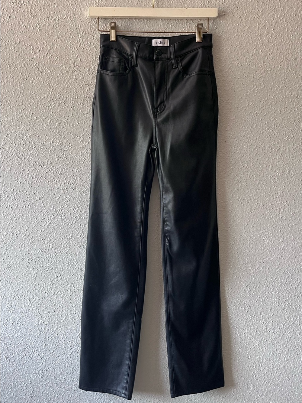 Pistola Denim Cassie Super High Rise Straight in Vegan Leather